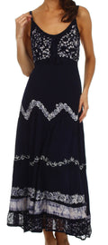 Sakkas Luna Batik Embroidered Adjustable Spaghetti Strap Dress#color_Navy/White