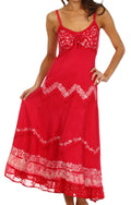 Sakkas Luna Batik Embroidered Adjustable Spaghetti Strap Dress#color_Raspberry