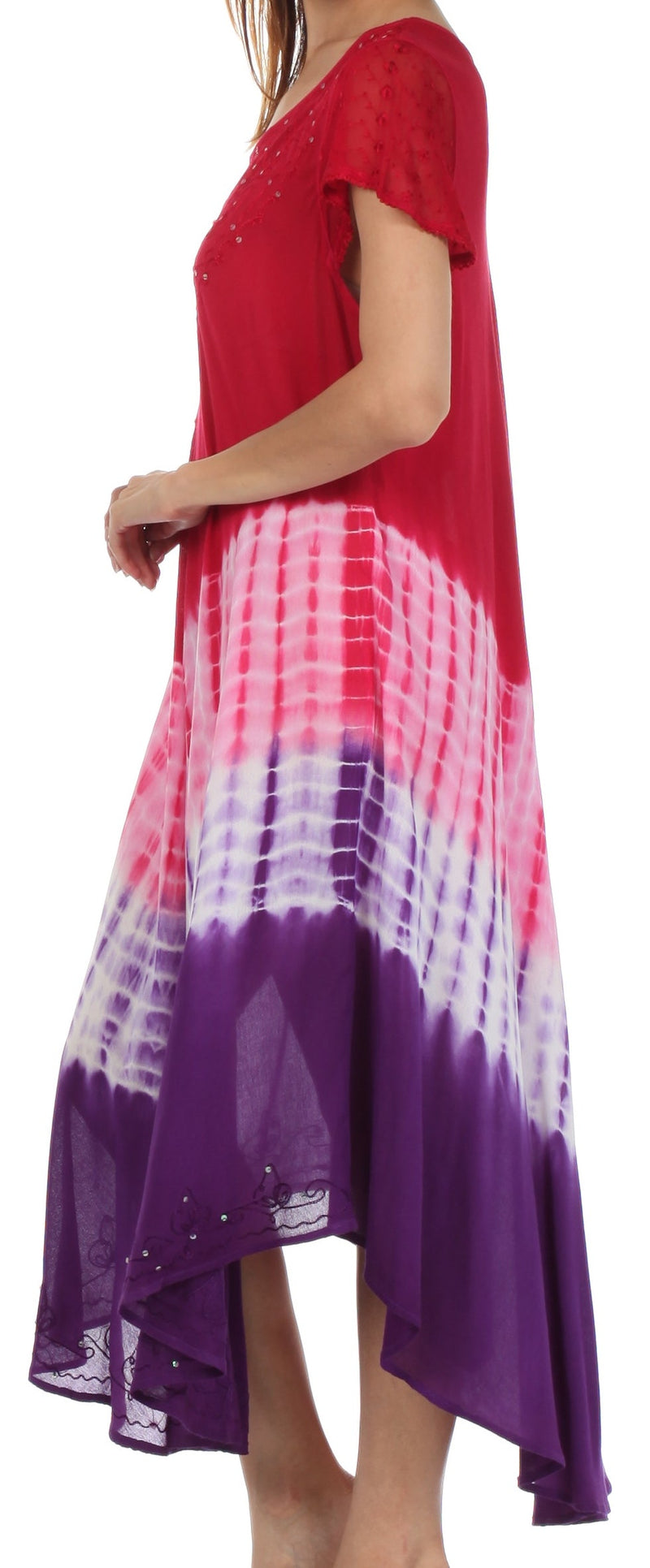 Sakkas Multi Color Tie Dye Cap Sleeve Caftan Dress / Cover Up