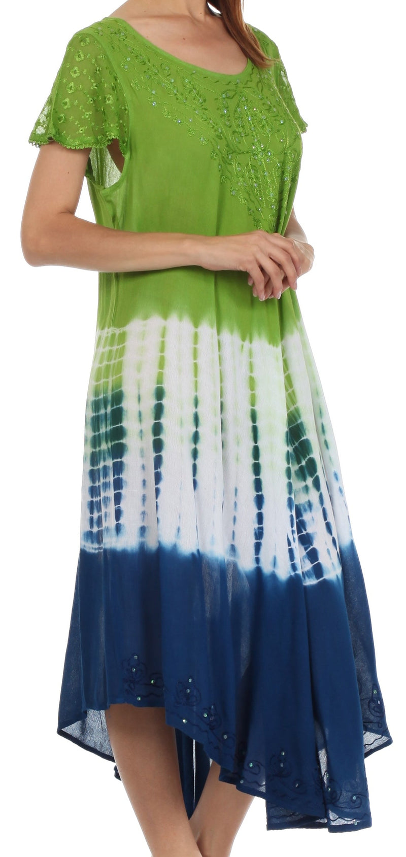 Sakkas Multi Color Tie Dye Cap Sleeve Caftan Dress / Cover Up