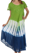 Sakkas Multi Color Tie Dye Cap Sleeve Caftan Dress / Cover Up#color_Green