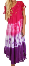 Sakkas Multi Color Tie Dye Cap Sleeve Caftan Dress / Cover Up#color_Pink