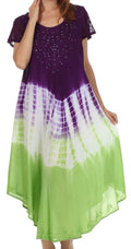 Sakkas Multi Color Tie Dye Cap Sleeve Caftan Dress / Cover Up#color_Purple