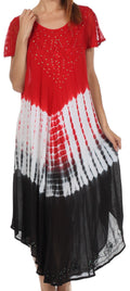 Sakkas Multi Color Tie Dye Cap Sleeve Caftan Dress / Cover Up#color_Red