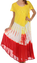 Sakkas Multi Color Tie Dye Cap Sleeve Caftan Dress / Cover Up#color_Yellow