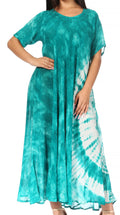 Sakkas Marcela Women's Casual Summer Maxi Short Sleeve Boho Dress Kaftan Sundress#color_522101-Green