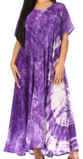 Sakkas Marcela Women's Casual Summer Maxi Short Sleeve Boho Dress Kaftan Sundress#color_522101-Purple