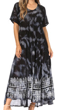 Sakkas Marcela Women's Casual Summer Maxi Short Sleeve Boho Dress Kaftan Sundress#color_522102-Black
