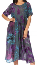 Sakkas Marcela Women's Casual Summer Maxi Short Sleeve Boho Dress Kaftan Sundress#color_TealPurple