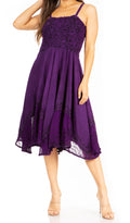 Sakkas Aphrodite Embroidered Batik Dress#color_A-Purple