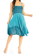 Sakkas Aphrodite Embroidered Batik Dress#color_A-Turquoise