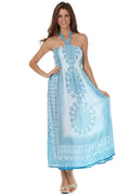Sakkas Mehndi Henna Smocked Bodice Maxi Dress#color_Blue