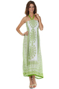 Sakkas Mehndi Henna Smocked Bodice Maxi Dress#color_Green