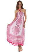 Sakkas Mehndi Henna Smocked Bodice Maxi Dress#color_Pink