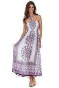 Sakkas Mehndi Henna Smocked Bodice Maxi Dress#color_Purple