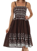 Sakkas Sequin Embroidered Smocked Bodice Knee Length Dress#color_Brown