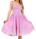 Sakkas Sequin Embroidered Smocked Bodice Knee Length Dress#color_Lavender