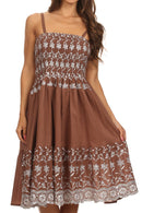 Sakkas Sequin Embroidered Smocked Bodice Knee Length Dress