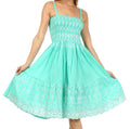 Sakkas Sequin Embroidered Smocked Bodice Knee Length Dress#color_Mint