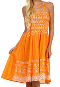 Sakkas Sequin Embroidered Smocked Bodice Knee Length Dress#color_Orange