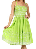 Sakkas Sequin Embroidered Smocked Bodice Knee Length Dress#color_SpringGreen