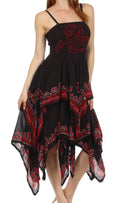 Sakkas Batik Smocked Bodice Handkerchief Hem Dress#color_Black/Red