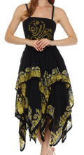 Sakkas Batik Smocked Bodice Handkerchief Hem Dress#color_Black/Yellow