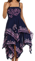 Sakkas Batik Smocked Bodice Handkerchief Hem Dress#color_Navy/Pink