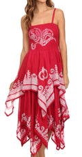 Sakkas Batik Smocked Bodice Handkerchief Hem Dress#color_Raspberry