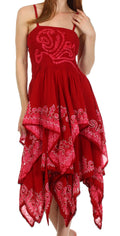 Sakkas Batik Smocked Bodice Handkerchief Hem Dress#color_Red/Pink