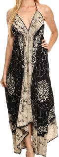 Sakkas Serenity Embroidered Batik Halter Dress#color_Black/Cream
