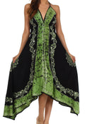 Sakkas Serenity Embroidered Batik Halter Dress#color_Black/Green