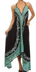 Sakkas Serenity Embroidered Batik Halter Dress#color_Black/Mint