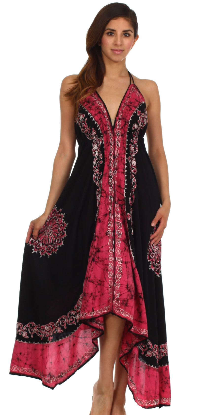 Sakkas Serenity Embroidered Batik Halter Dress