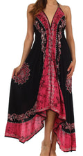 Sakkas Serenity Embroidered Batik Halter Dress#color_Black/Pink