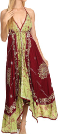 Sakkas Serenity Embroidered Batik Halter Dress#color_Burgundy/Green