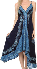 Sakkas Serenity Embroidered Batik Halter Dress#color_Navy/Blue
