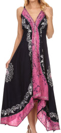 Sakkas Serenity Embroidered Batik Halter Dress#color_Navy/Pink