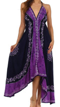 Sakkas Serenity Embroidered Batik Halter Dress#color_Navy/Purple