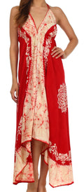 Sakkas Serenity Embroidered Batik Halter Dress#color_Red/Cream