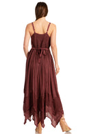 Sakkas Rayon Embroidered Stonewashed Adjustable Spaghetti Straps Long Dress