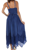 Sakkas Rayon Embroidered Stonewashed Adjustable Spaghetti Straps Long Dress