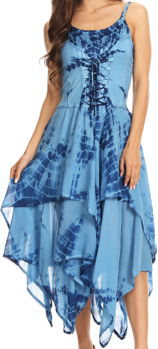 Sakkas Annabella Corset Bodice Handkerchief Hem Dress#Color_Blue