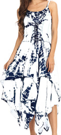 Sakkas Annabella Corset Bodice Handkerchief Hem Dress#Color_Ivory/Blue