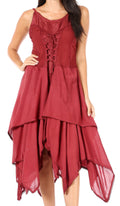 Sakkas Lady Mary Jacquard Corset Style Bodice Lightweight Handkerchief Hem Dress#color_Burgundy