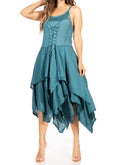 Sakkas Lady Mary Jacquard Corset Style Bodice Lightweight Handkerchief Hem Dress#color_DenimBlue