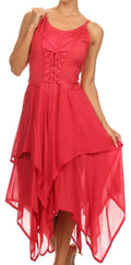 Sakkas Lady Mary Jacquard Corset Style Bodice Lightweight Handkerchief Hem Dress#color_Red