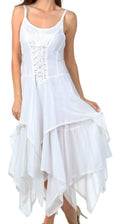 Sakkas Lady Mary Jacquard Corset Style Bodice Lightweight Handkerchief Hem Dress#color_White