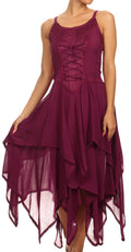 Sakkas Lady Mary Jacquard Corset Style Bodice Lightweight Handkerchief Hem Dress#color_Wine