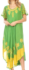 Sakkas Batik Palm Tree Cap Sleeve Caftan Dress / Cover Up#color_Avocado